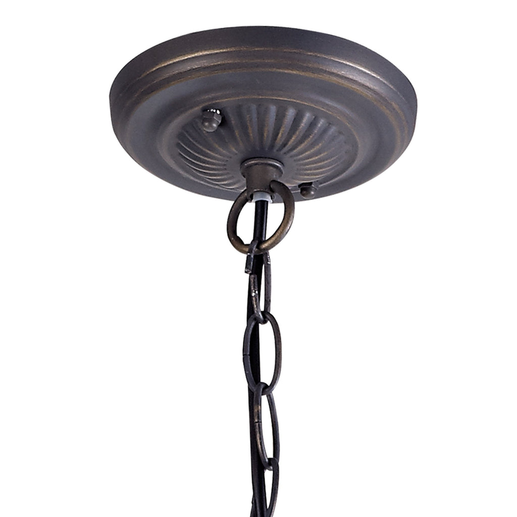 NLK02969 Umbrian 1 Light Down Lighter Pendant With 40cm Tiffany Shade Red/Chrome/Crystal/Aged Antique Brass