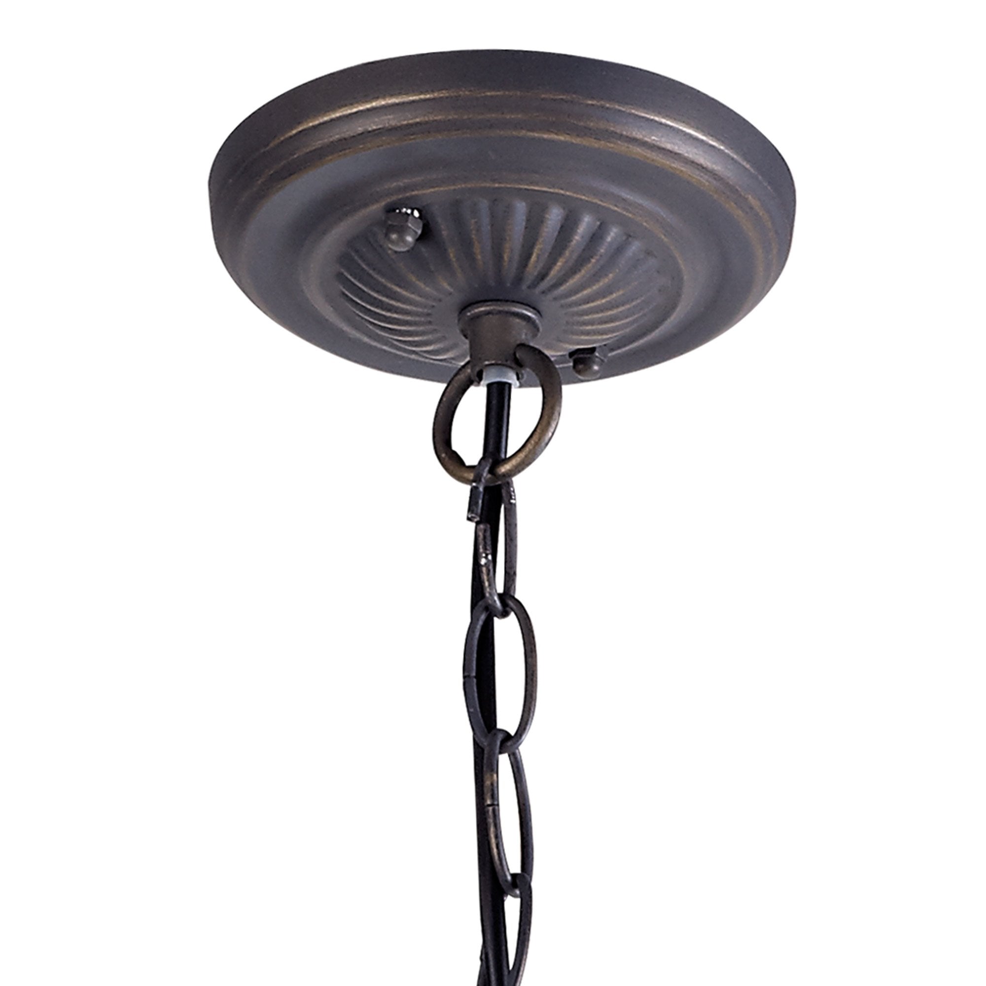 NLK02969 Umbrian 1 Light Down Lighter Pendant With 40cm Tiffany Shade Red/Chrome/Crystal/Aged Antique Brass