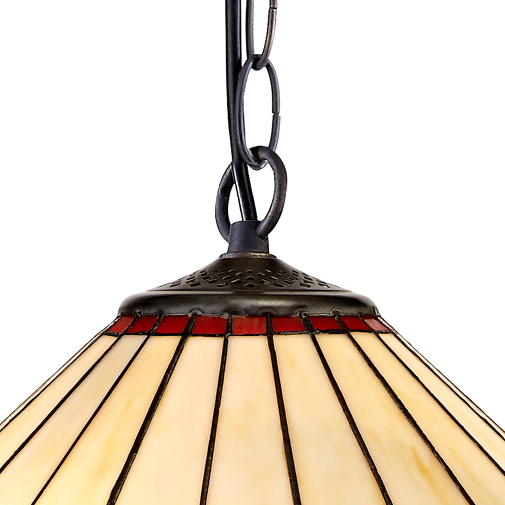 NLK02969 Umbrian 1 Light Down Lighter Pendant With 40cm Tiffany Shade Red/Chrome/Crystal/Aged Antique Brass