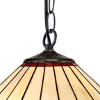 NLK02969 Umbrian 1 Light Down Lighter Pendant With 40cm Tiffany Shade Red/Chrome/Crystal/Aged Antique Brass