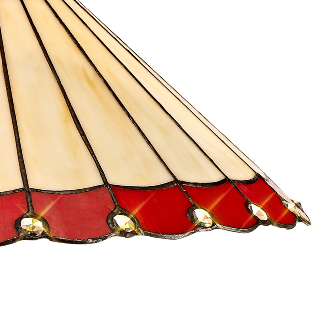 NLK02969 Umbrian 1 Light Down Lighter Pendant With 40cm Tiffany Shade Red/Chrome/Crystal/Aged Antique Brass