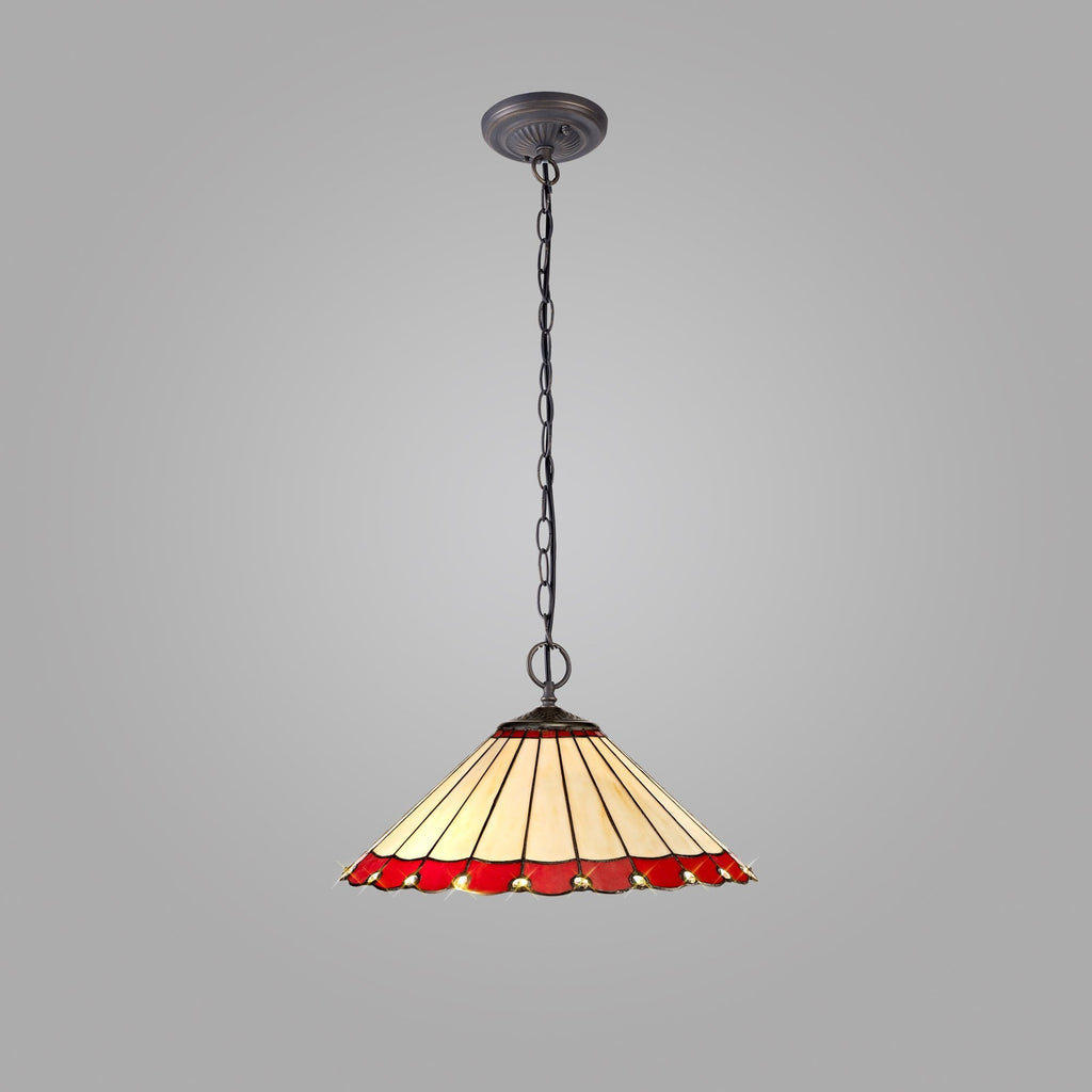 NLK02979 Umbrian 2 Light Down Lighter Pendant With 40cm Tiffany Shade Red/Chrome/Crystal/Aged Antique Brass