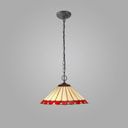 NLK02979 Umbrian 2 Light Down Lighter Pendant With 40cm Tiffany Shade Red/Chrome/Crystal/Aged Antique Brass