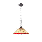 NLK02979 Umbrian 2 Light Down Lighter Pendant With 40cm Tiffany Shade Red/Chrome/Crystal/Aged Antique Brass