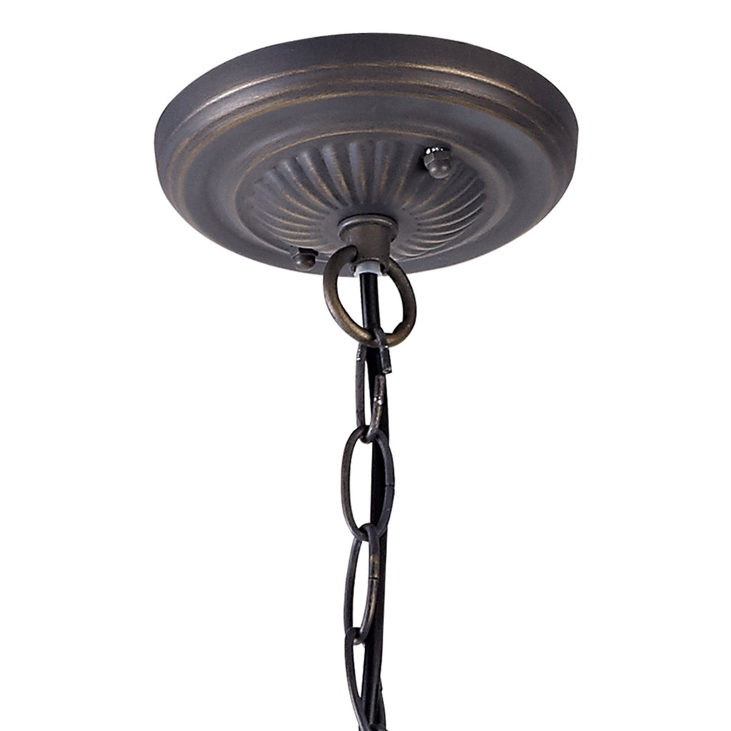 NLK02979 Umbrian 2 Light Down Lighter Pendant With 40cm Tiffany Shade Red/Chrome/Crystal/Aged Antique Brass