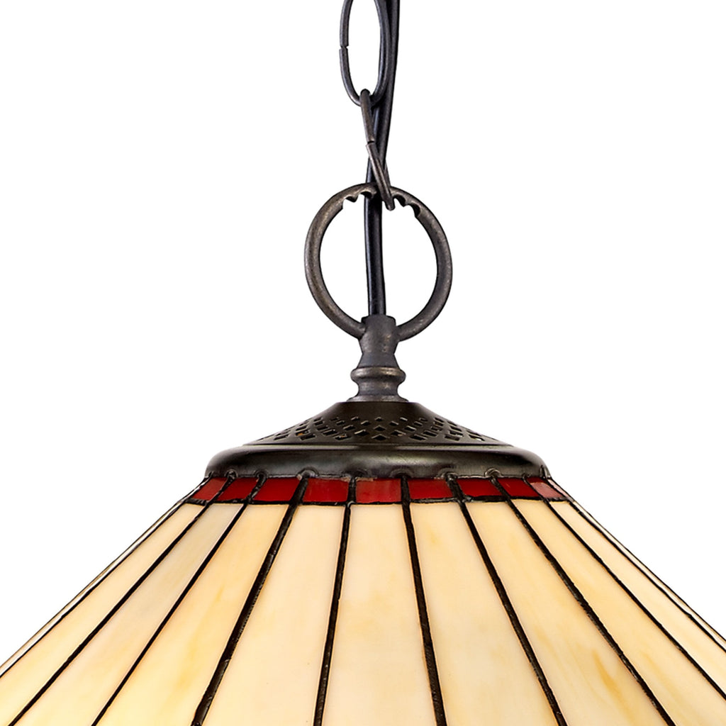 NLK02979 Umbrian 2 Light Down Lighter Pendant With 40cm Tiffany Shade Red/Chrome/Crystal/Aged Antique Brass