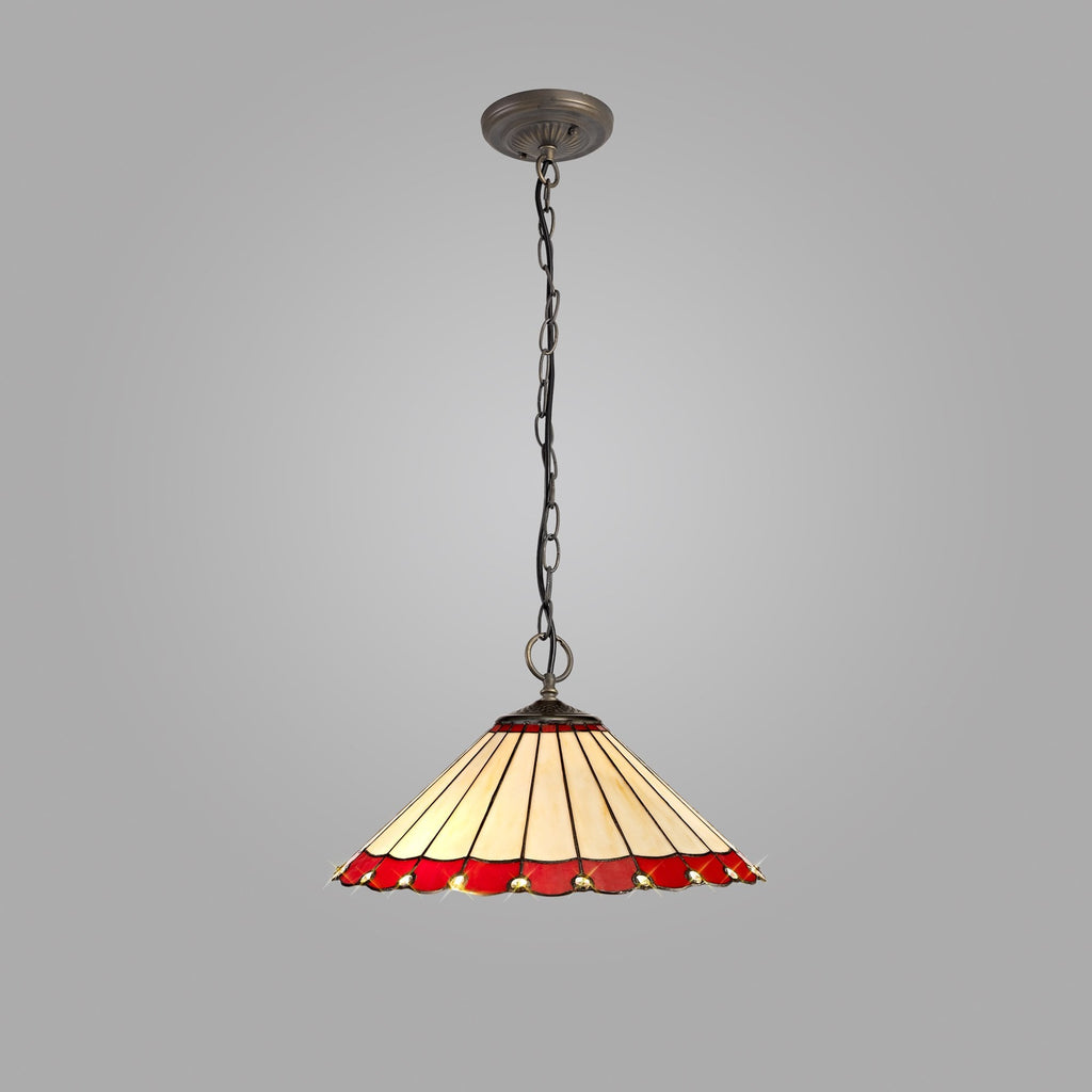 NLK02989 Umbrian 3 Light Down Lighter Pendant With 40cm Tiffany Shade Red/Chrome/Crystal/Aged Antique Brass