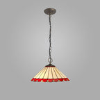 NLK02989 Umbrian 3 Light Down Lighter Pendant With 40cm Tiffany Shade Red/Chrome/Crystal/Aged Antique Brass