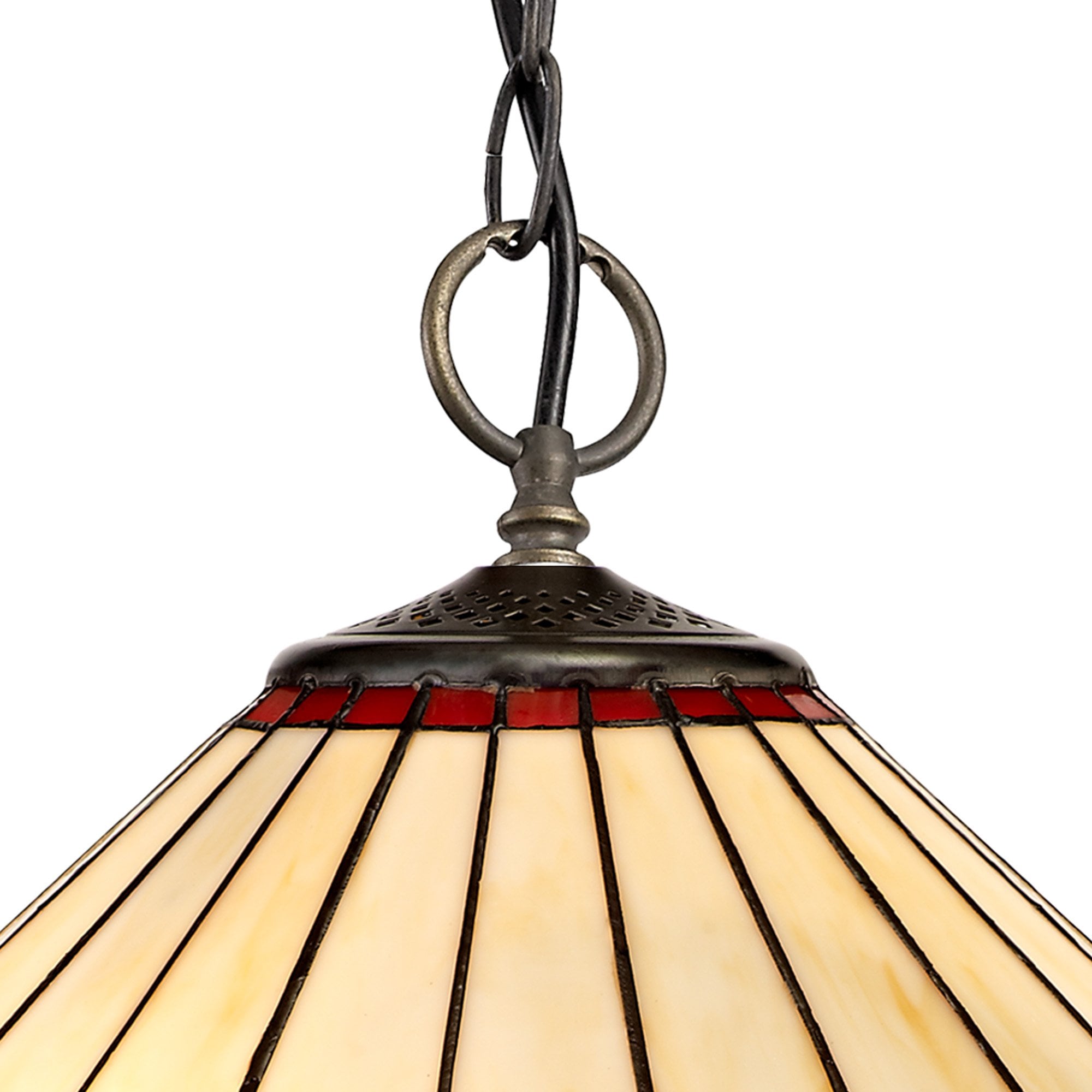 NLK02989 Umbrian 3 Light Down Lighter Pendant With 40cm Tiffany Shade Red/Chrome/Crystal/Aged Antique Brass
