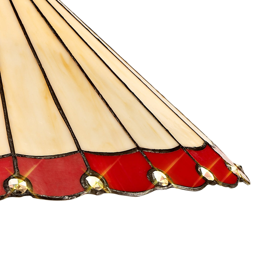 NLK02989 Umbrian 3 Light Down Lighter Pendant With 40cm Tiffany Shade Red/Chrome/Crystal/Aged Antique Brass