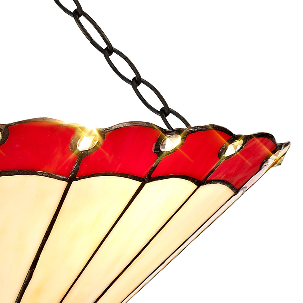 NLK02999 Umbrian 3 Light Semi Ceiling With 40cm Tiffany Shade Red/Chrome/Crystal/Aged Antique Brass