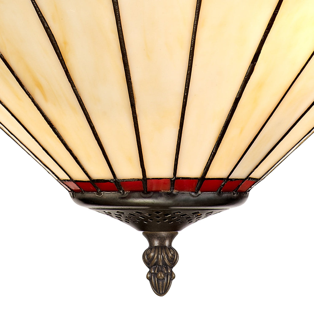 NLK02999 Umbrian 3 Light Semi Ceiling With 40cm Tiffany Shade Red/Chrome/Crystal/Aged Antique Brass