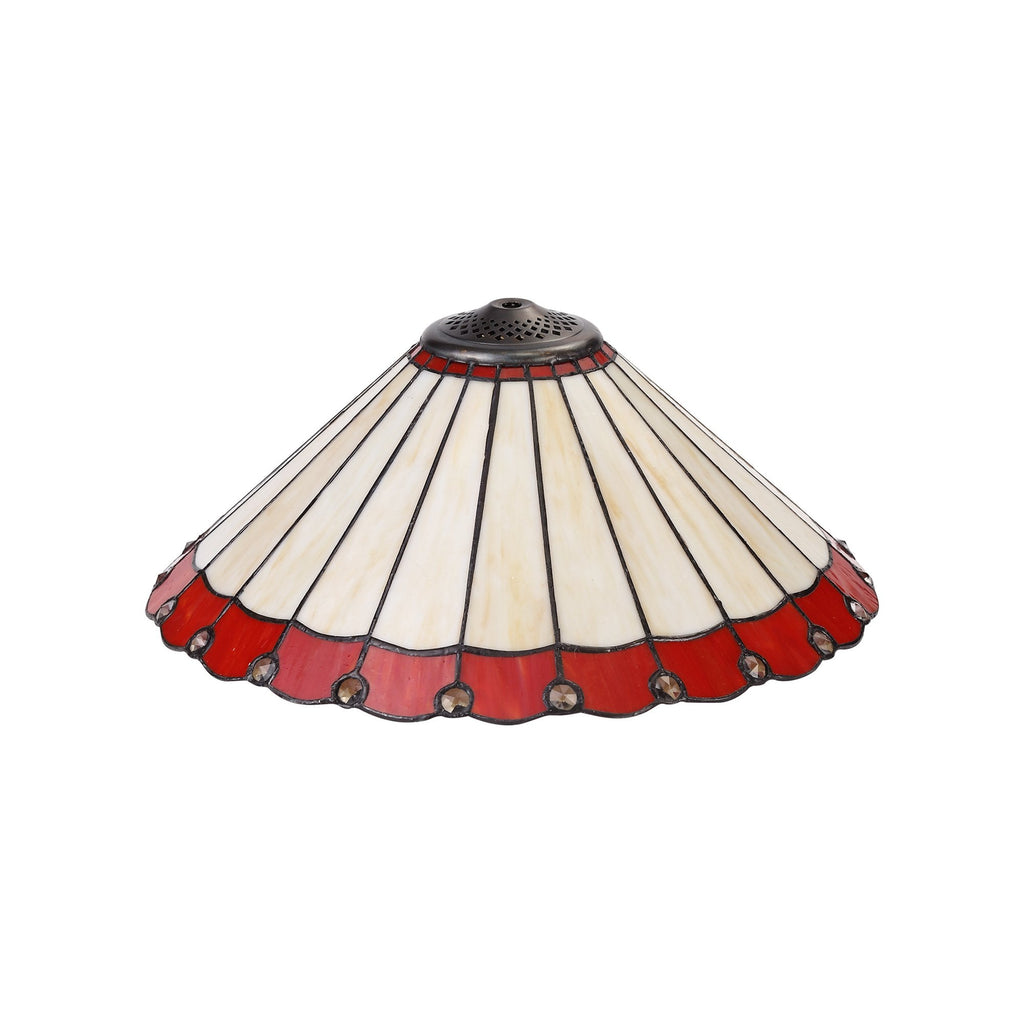 NLK02999 Umbrian 3 Light Semi Ceiling With 40cm Tiffany Shade Red/Chrome/Crystal/Aged Antique Brass