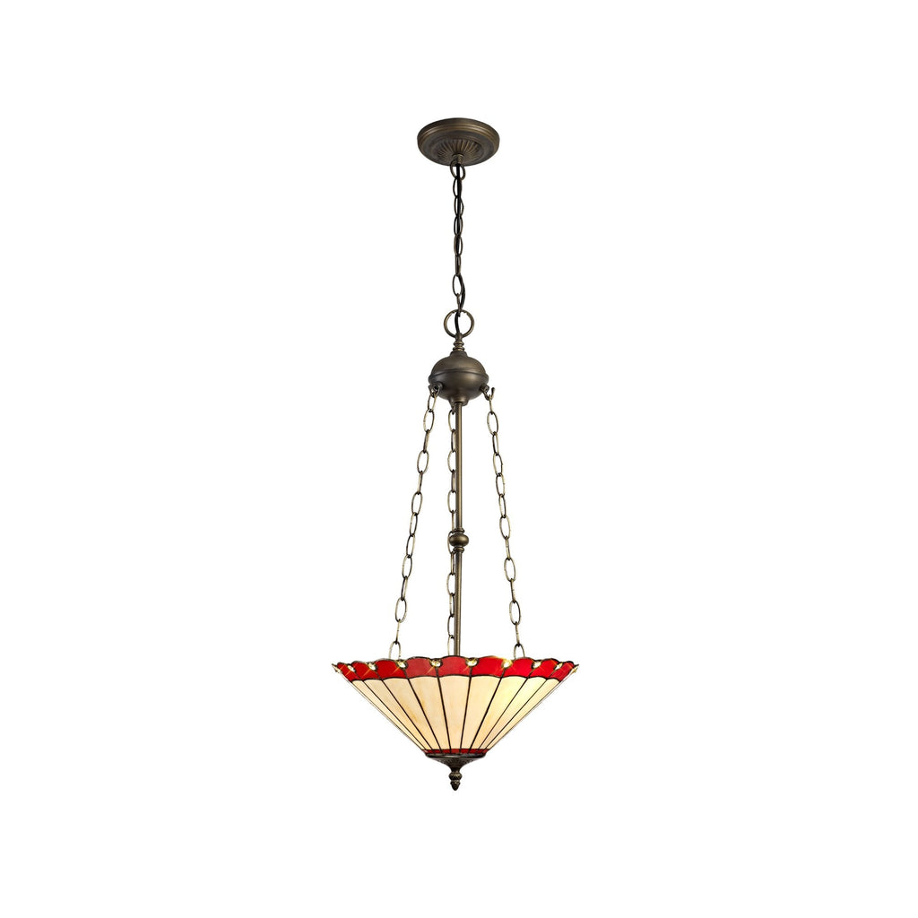 NLK03009 Umbrian 3 Light Up Lighter Pendant With 40cm Tiffany Shade Red/Chrome/Crystal/Aged Antique Brass