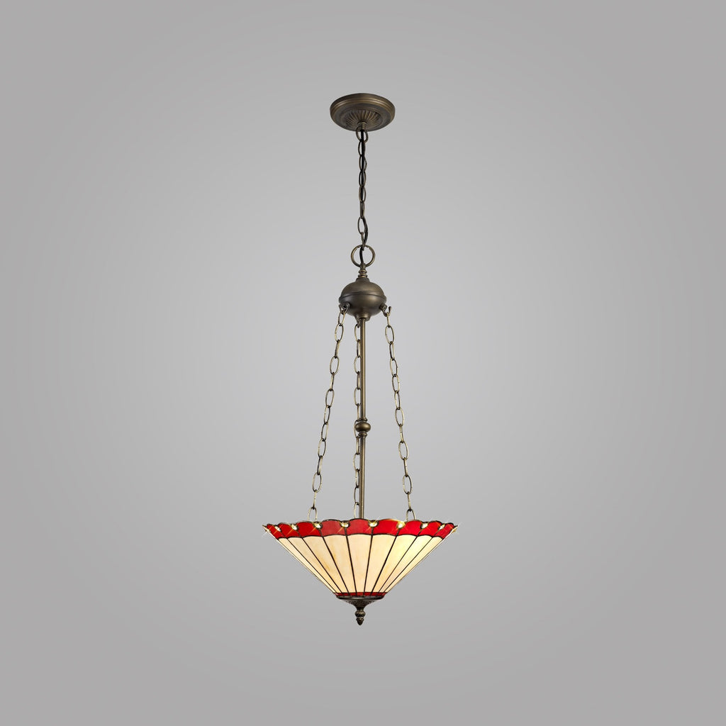 NLK03009 Umbrian 3 Light Up Lighter Pendant With 40cm Tiffany Shade Red/Chrome/Crystal/Aged Antique Brass