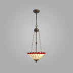 NLK03009 Umbrian 3 Light Up Lighter Pendant With 40cm Tiffany Shade Red/Chrome/Crystal/Aged Antique Brass