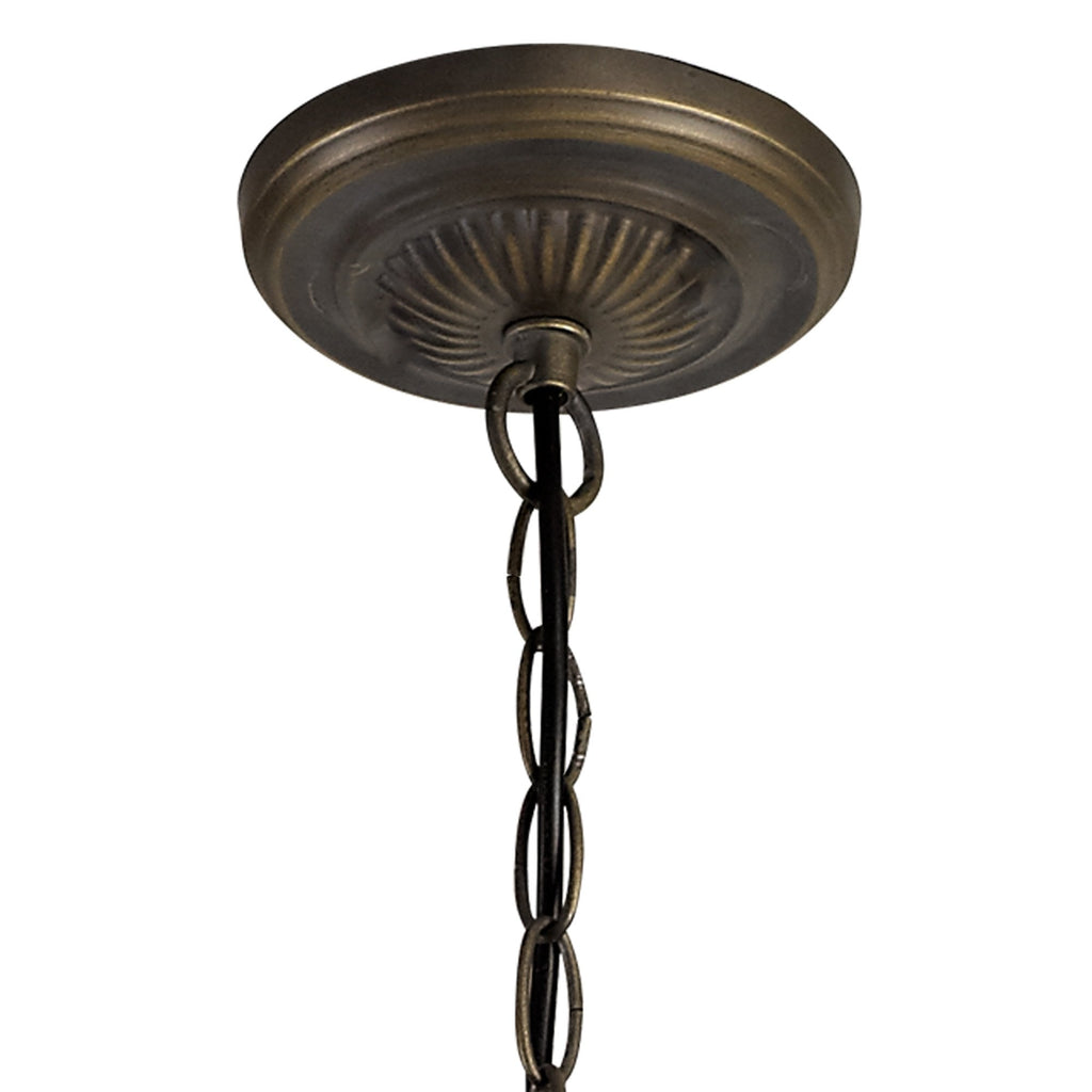 NLK03009 Umbrian 3 Light Up Lighter Pendant With 40cm Tiffany Shade Red/Chrome/Crystal/Aged Antique Brass