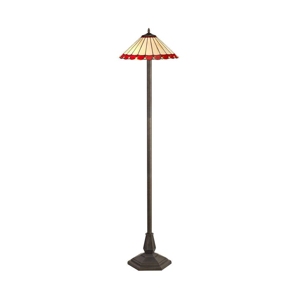 NLK03019 Umbrian 2 Light Octagonal Floor Lamp With 40cm Tiffany Shade Red/Chrome/Crystal/Aged Antique Brass