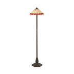 NLK03019 Umbrian 2 Light Octagonal Floor Lamp With 40cm Tiffany Shade Red/Chrome/Crystal/Aged Antique Brass