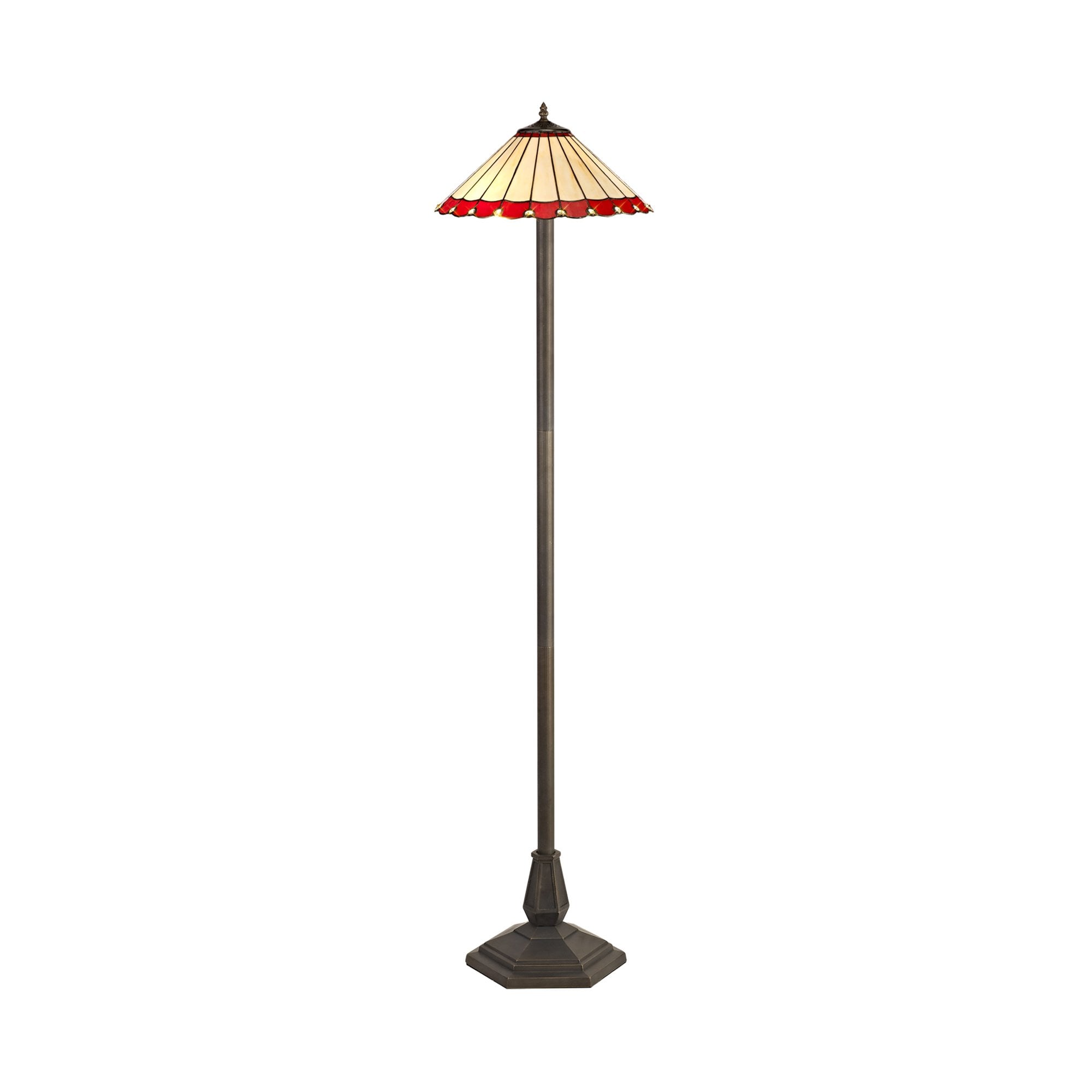 NLK03019 Umbrian 2 Light Octagonal Floor Lamp With 40cm Tiffany Shade Red/Chrome/Crystal/Aged Antique Brass