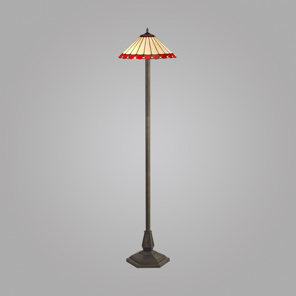 NLK03019 Umbrian 2 Light Octagonal Floor Lamp With 40cm Tiffany Shade Red/Chrome/Crystal/Aged Antique Brass