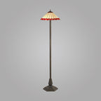 NLK03019 Umbrian 2 Light Octagonal Floor Lamp With 40cm Tiffany Shade Red/Chrome/Crystal/Aged Antique Brass