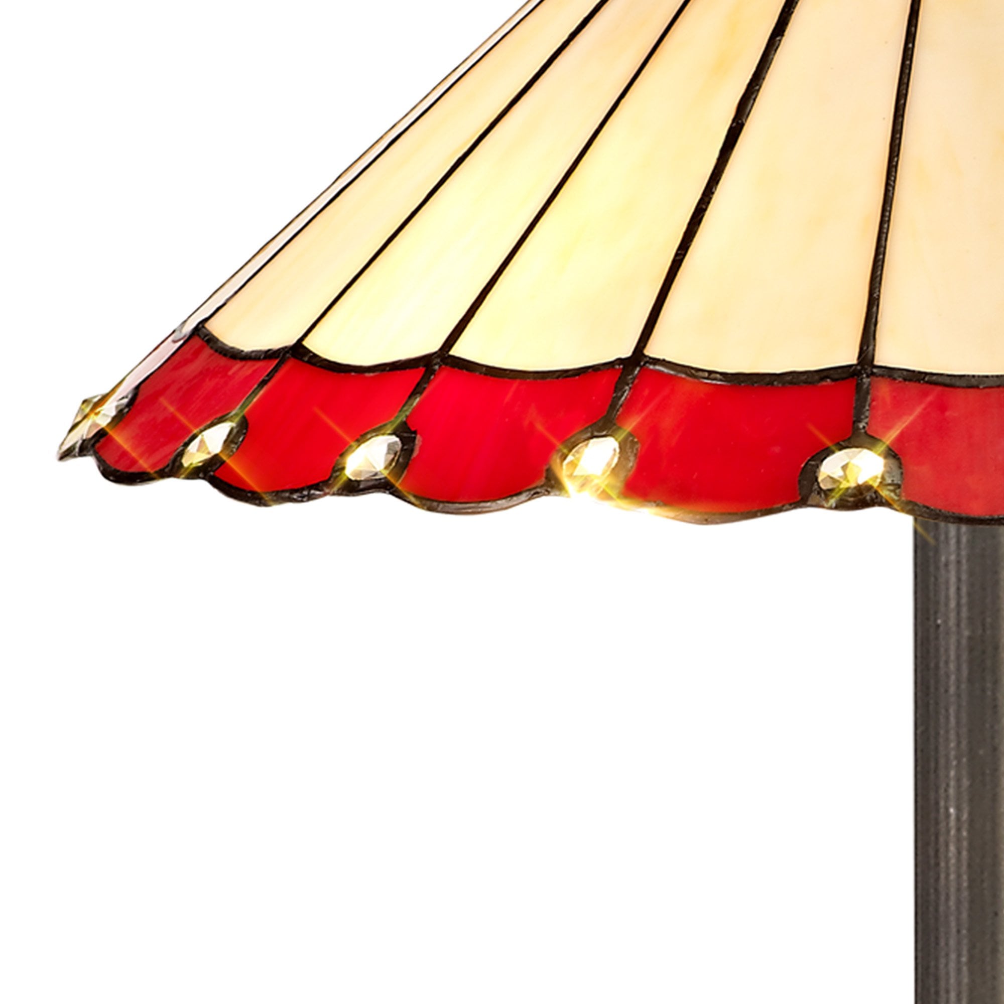 NLK03019 Umbrian 2 Light Octagonal Floor Lamp With 40cm Tiffany Shade Red/Chrome/Crystal/Aged Antique Brass