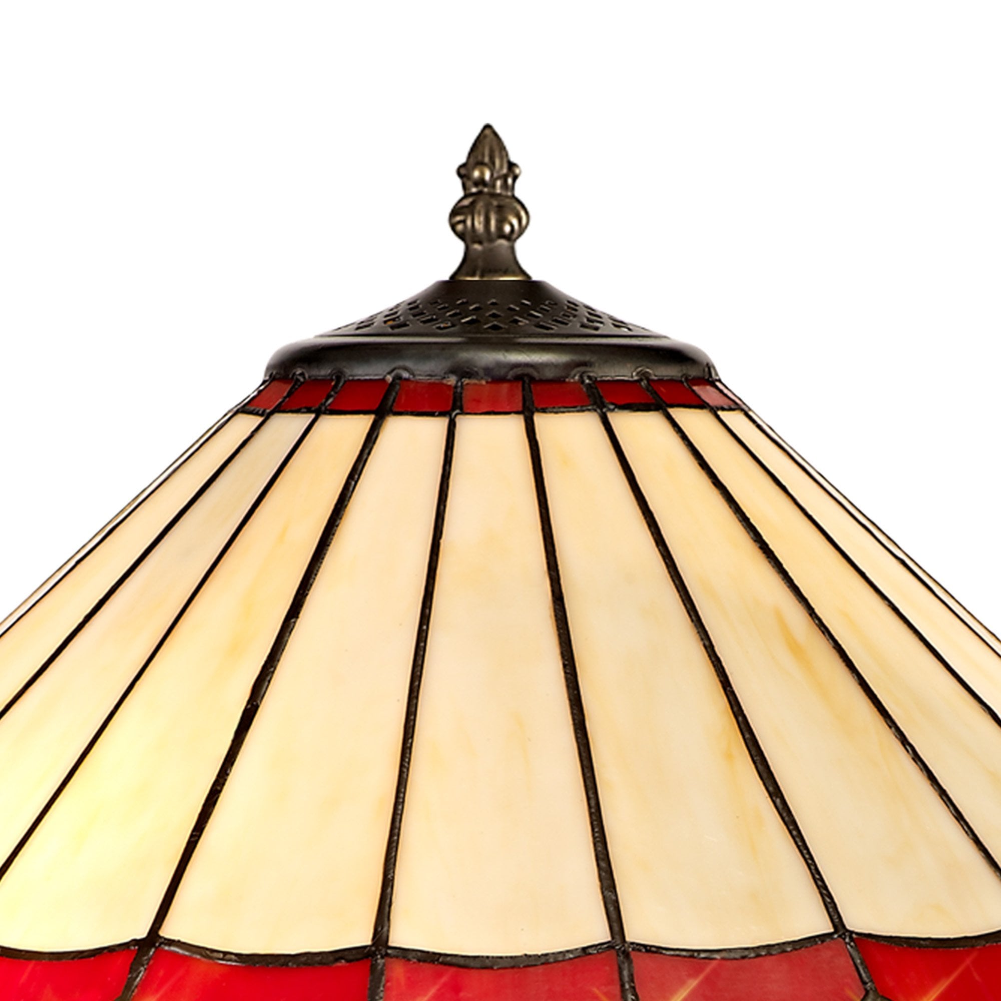 NLK03019 Umbrian 2 Light Octagonal Floor Lamp With 40cm Tiffany Shade Red/Chrome/Crystal/Aged Antique Brass