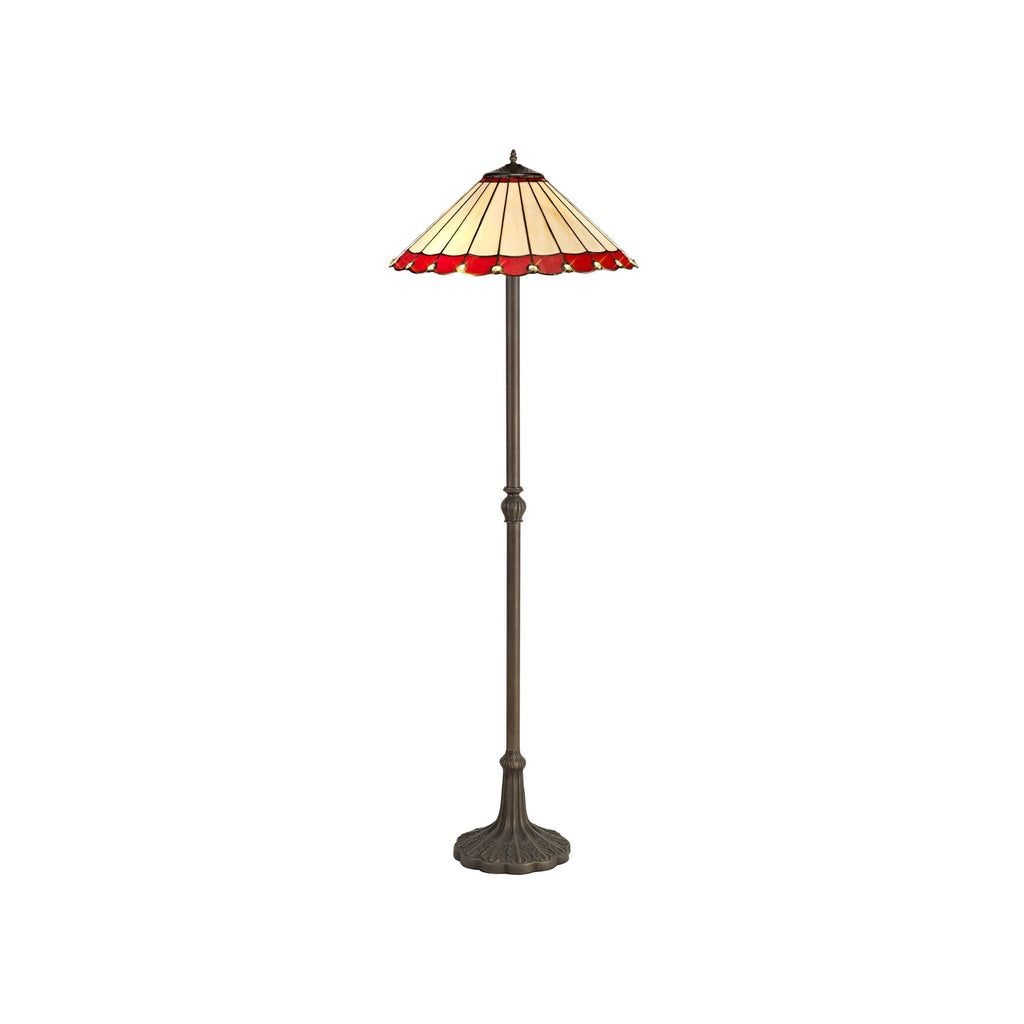 NLK03029 Umbrian 2 Light Leaf Design Floor Lamp With 40cm Tiffany Shade Red/Chrome/Crystal/Aged Antique Brass