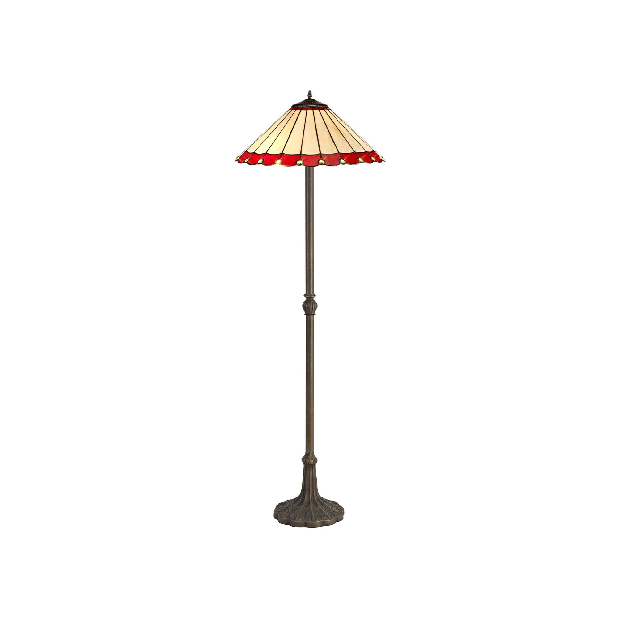 NLK03029 Umbrian 2 Light Leaf Design Floor Lamp With 40cm Tiffany Shade Red/Chrome/Crystal/Aged Antique Brass