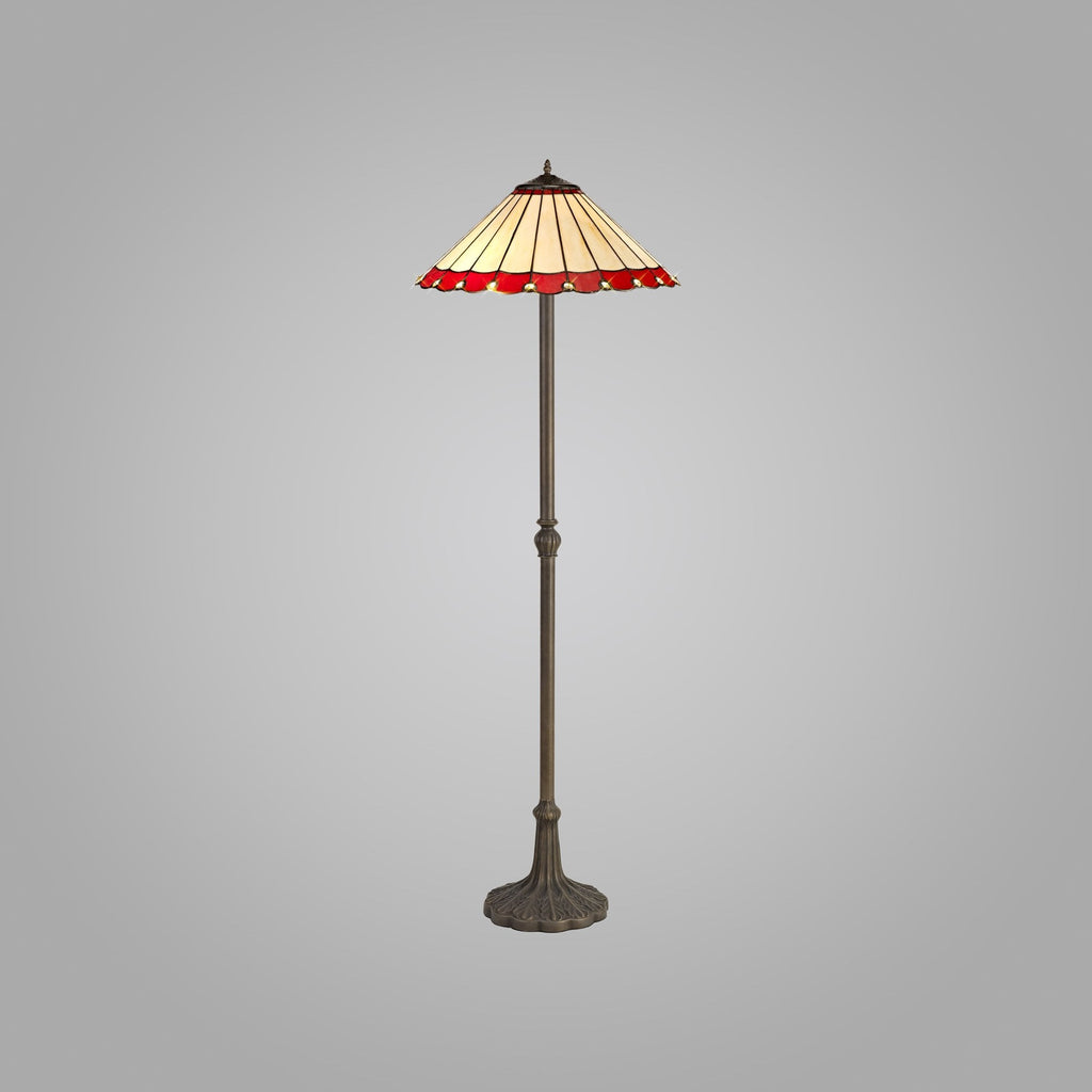 NLK03029 Umbrian 2 Light Leaf Design Floor Lamp With 40cm Tiffany Shade Red/Chrome/Crystal/Aged Antique Brass
