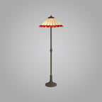 NLK03029 Umbrian 2 Light Leaf Design Floor Lamp With 40cm Tiffany Shade Red/Chrome/Crystal/Aged Antique Brass