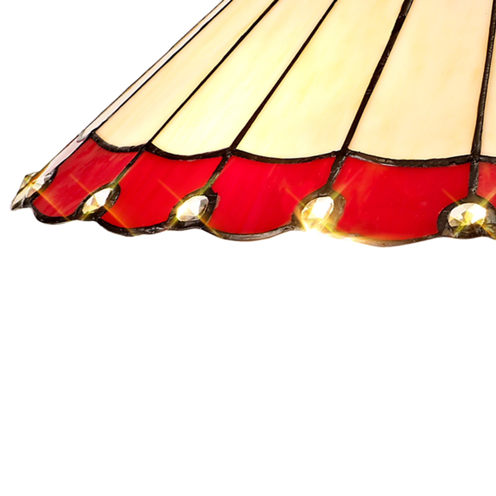 NLK03029 Umbrian 2 Light Leaf Design Floor Lamp With 40cm Tiffany Shade Red/Chrome/Crystal/Aged Antique Brass