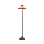 NLK03039 Umbrian 2 Light Stepped Design Floor Lamp With 40cm Tiffany Shade Red/Chrome/Crystal/Aged Antique Brass
