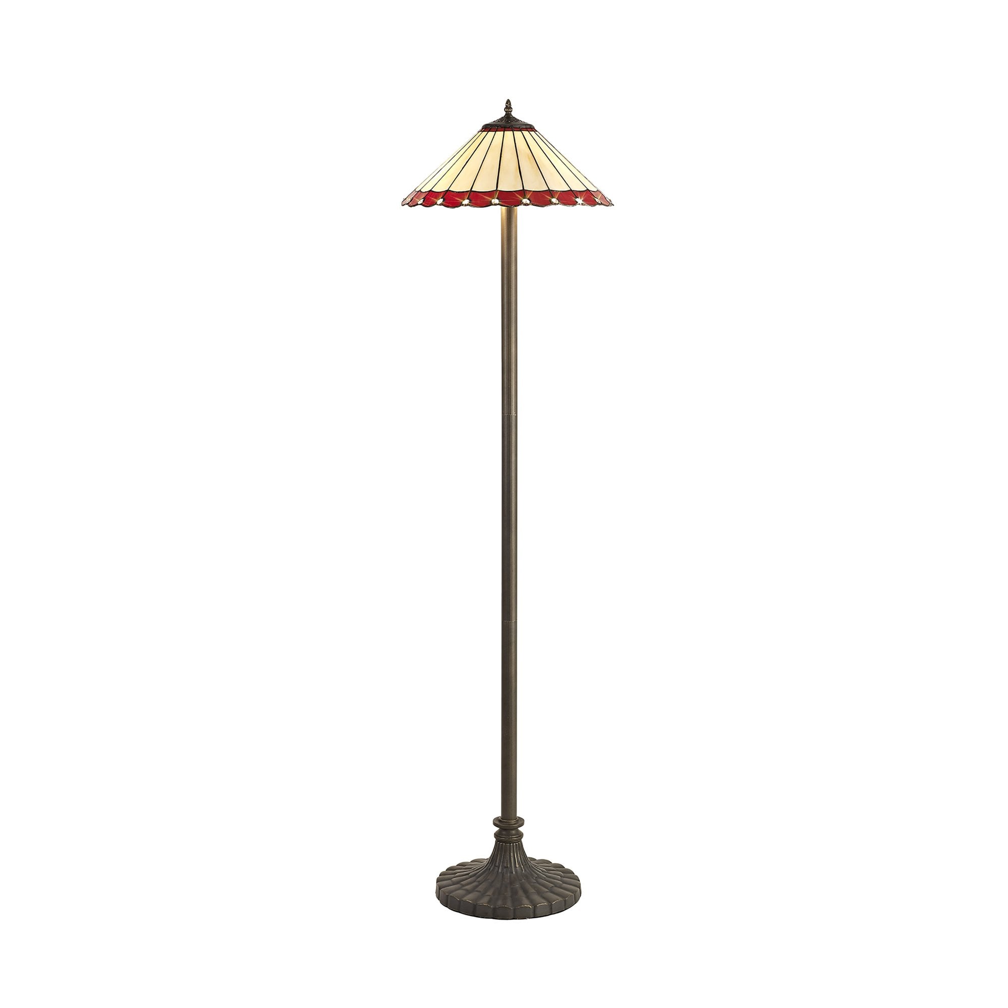 NLK03039 Umbrian 2 Light Stepped Design Floor Lamp With 40cm Tiffany Shade Red/Chrome/Crystal/Aged Antique Brass