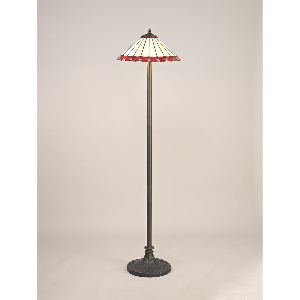NLK03039 Umbrian 2 Light Stepped Design Floor Lamp With 40cm Tiffany Shade Red/Chrome/Crystal/Aged Antique Brass