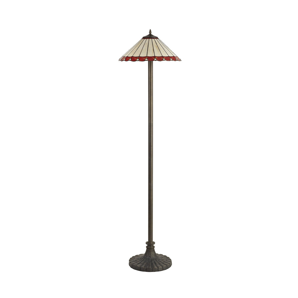 NLK03039 Umbrian 2 Light Stepped Design Floor Lamp With 40cm Tiffany Shade Red/Chrome/Crystal/Aged Antique Brass