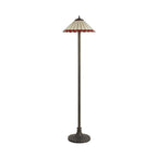 NLK03039 Umbrian 2 Light Stepped Design Floor Lamp With 40cm Tiffany Shade Red/Chrome/Crystal/Aged Antique Brass