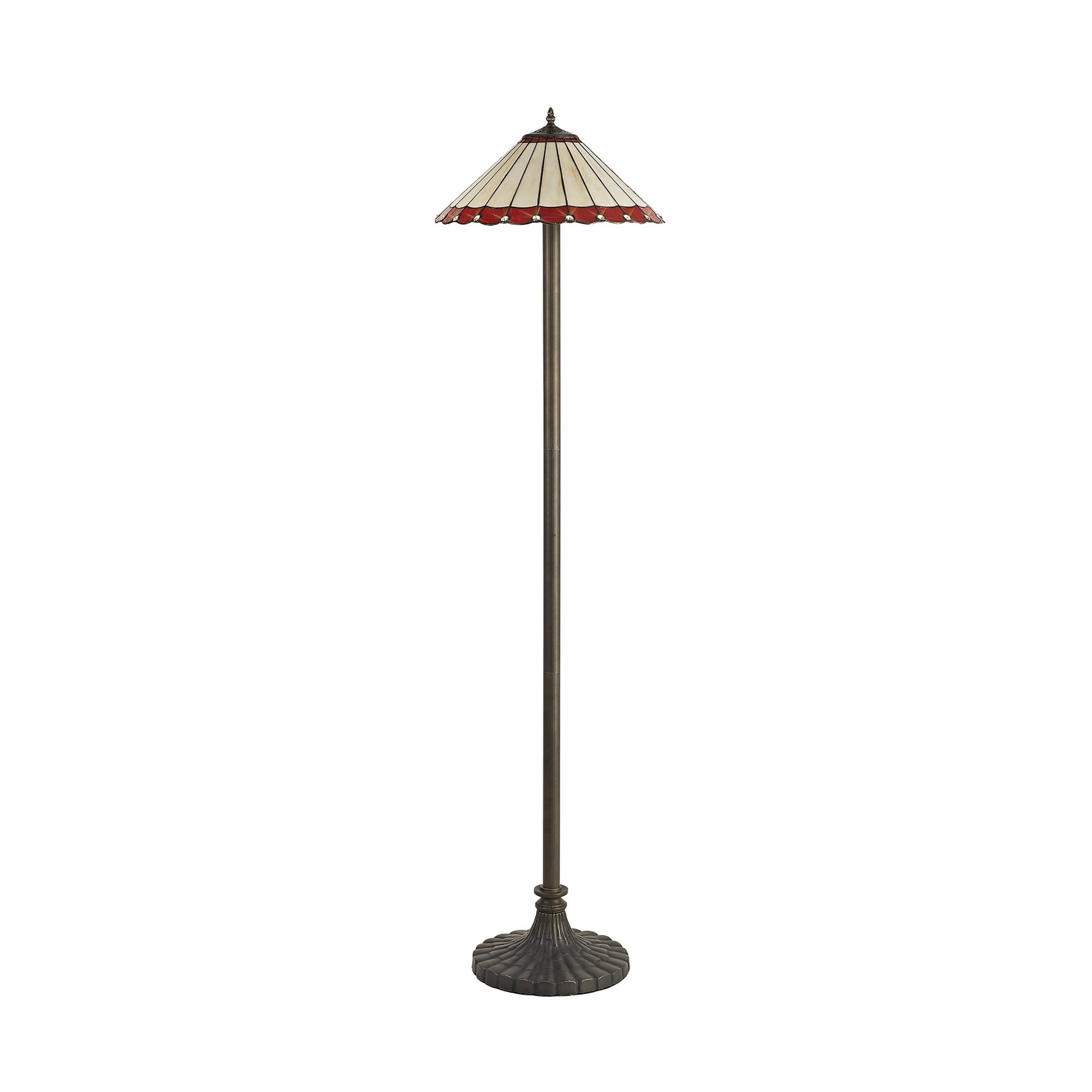 NLK03039 Umbrian 2 Light Stepped Design Floor Lamp With 40cm Tiffany Shade Red/Chrome/Crystal/Aged Antique Brass