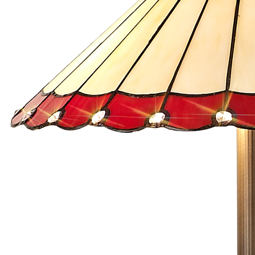 NLK03039 Umbrian 2 Light Stepped Design Floor Lamp With 40cm Tiffany Shade Red/Chrome/Crystal/Aged Antique Brass