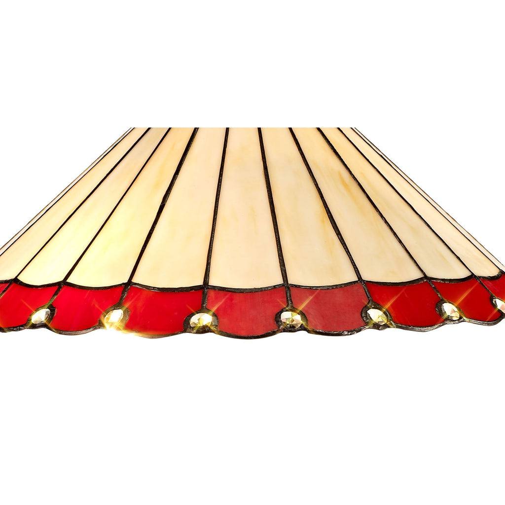 NLK03039 Umbrian 2 Light Stepped Design Floor Lamp With 40cm Tiffany Shade Red/Chrome/Crystal/Aged Antique Brass