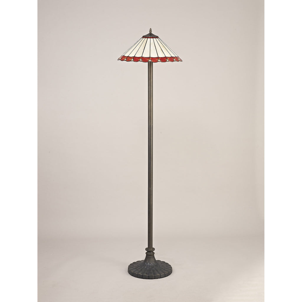 NLK03039 Umbrian 2 Light Stepped Design Floor Lamp With 40cm Tiffany Shade Red/Chrome/Crystal/Aged Antique Brass