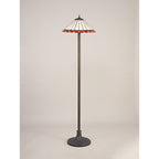 NLK03039 Umbrian 2 Light Stepped Design Floor Lamp With 40cm Tiffany Shade Red/Chrome/Crystal/Aged Antique Brass