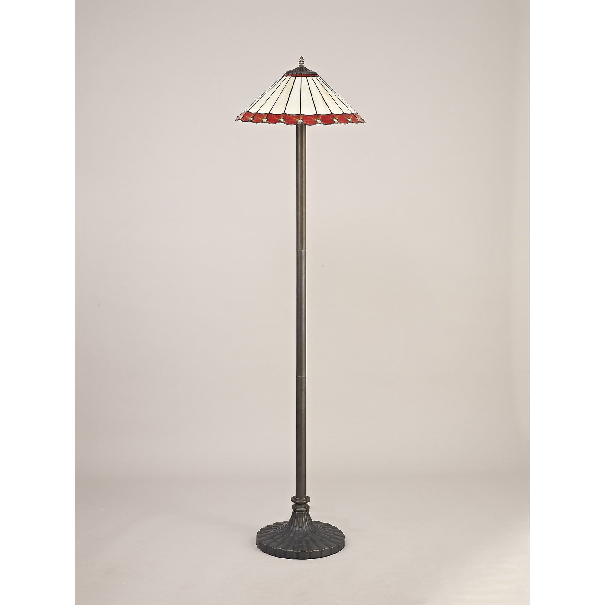 NLK03039 Umbrian 2 Light Stepped Design Floor Lamp With 40cm Tiffany Shade Red/Chrome/Crystal/Aged Antique Brass
