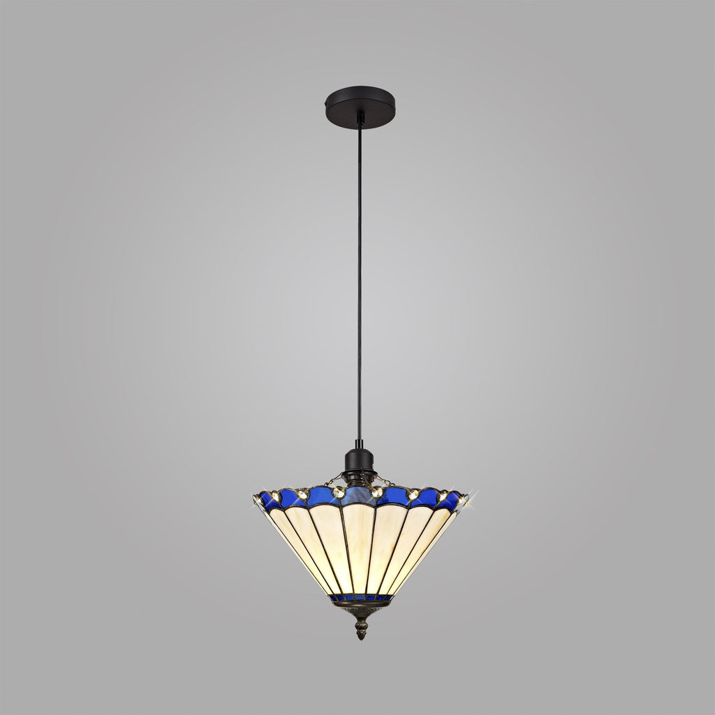 NLK03049 Umbrian 1 Light Up Lighter Pendant With 30cm Tiffany Shade Blue/Chrome/Crystal/Black
