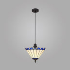NLK03049 Umbrian 1 Light Up Lighter Pendant With 30cm Tiffany Shade Blue/Chrome/Crystal/Black