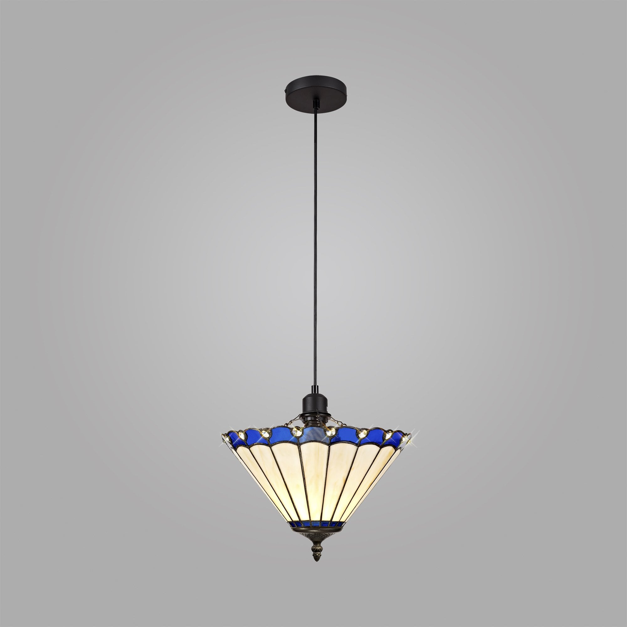 NLK03049 Umbrian 1 Light Up Lighter Pendant With 30cm Tiffany Shade Blue/Chrome/Crystal/Black