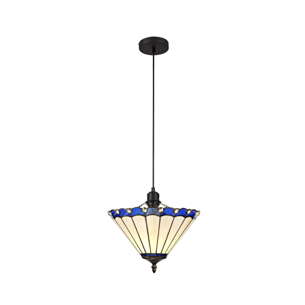 NLK03049 Umbrian 1 Light Up Lighter Pendant With 30cm Tiffany Shade Blue/Chrome/Crystal/Black