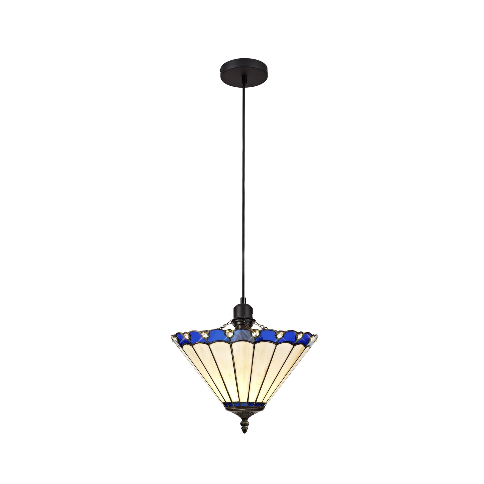 NLK03049 Umbrian 1 Light Up Lighter Pendant With 30cm Tiffany Shade Blue/Chrome/Crystal/Black