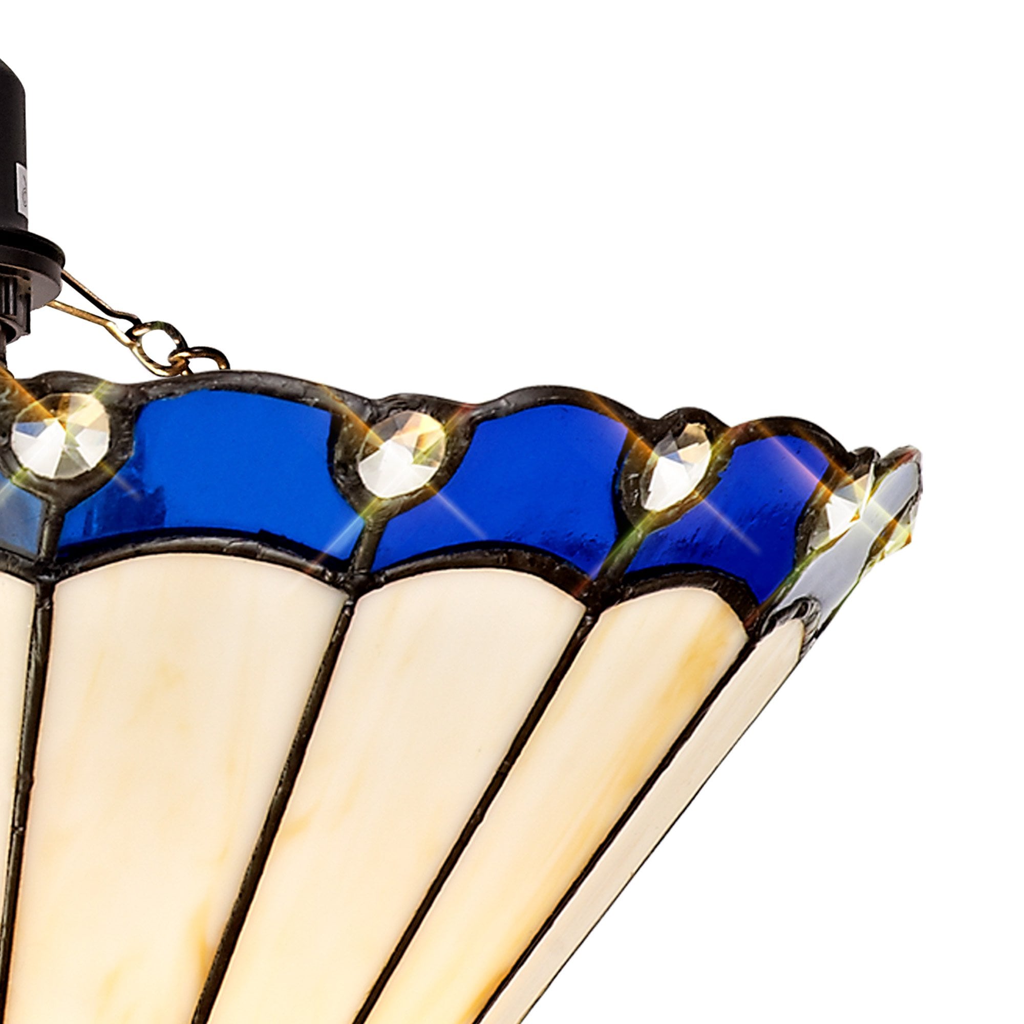 NLK03049 Umbrian 1 Light Up Lighter Pendant With 30cm Tiffany Shade Blue/Chrome/Crystal/Black